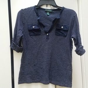 *SOLD* Preppy nautical striped shirt 3/4 sleeve